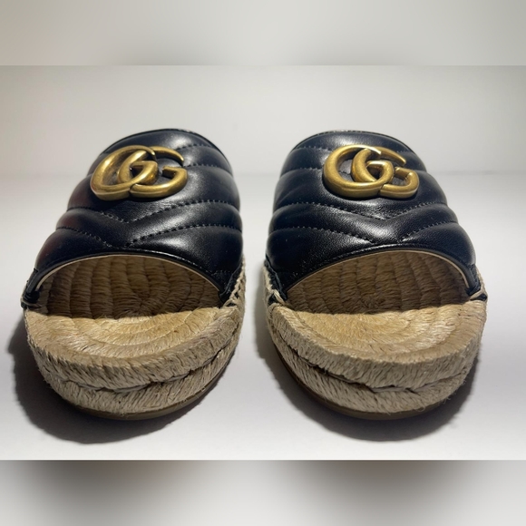 GUCCI GG Women's Matelasse Leather Espadrille Slide Sandal Black Size 37/7 - Picture 2 of 10